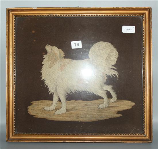 Victorian embroidered picture of a spaniel (framed)
